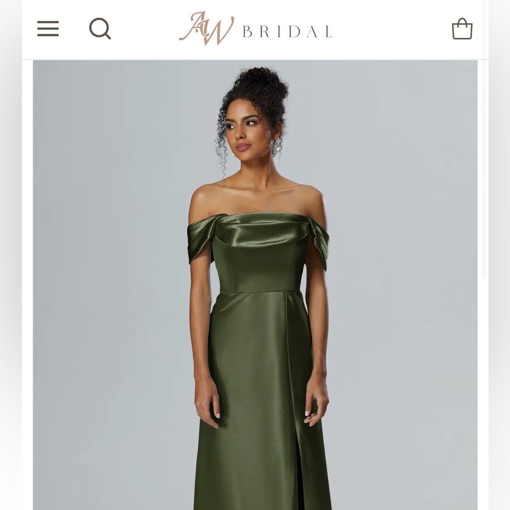AW Bridal Olive Green Satin Bridesmaid Dress